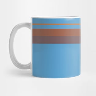 A singular association of Carolina Blue, Dirt, Dark Taupe, Redwood and Peru stripes. Mug